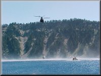 Research boat launch on Crater Lake by the Chinook helicopter, July 2000.