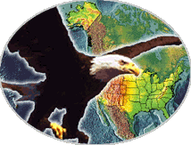 Image of a flying eagle on top of the North America map.