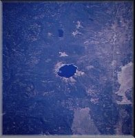 A view of Crater Lake from outer space.